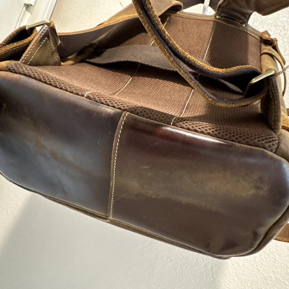 Leather Bag Laptop Backpack Genuine‎ Rucksack Vintage Travel Men's Brown 13x14